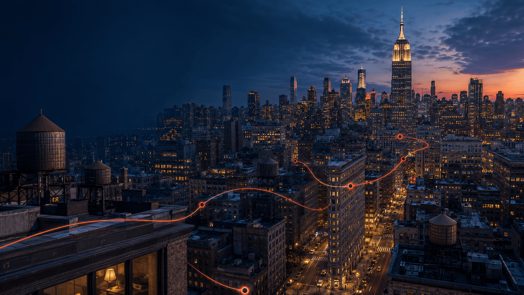 Spider-Man-inspired New York City itinerary route across the Manhattan skyline